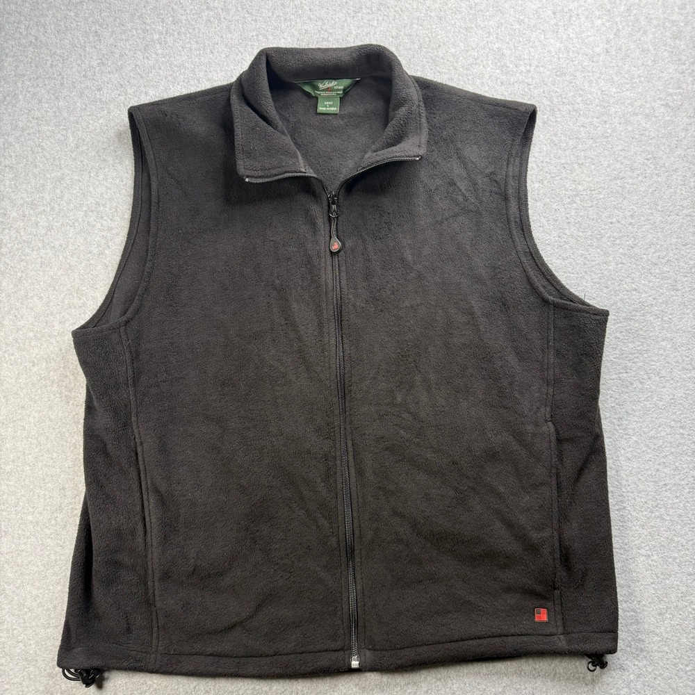 Woolrich Fleece Vest Mens Large Black Full Zip Drawstring Hem Soft Gorpcore